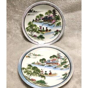 Vintage Lusterware Plates River Gondola Scene Japan